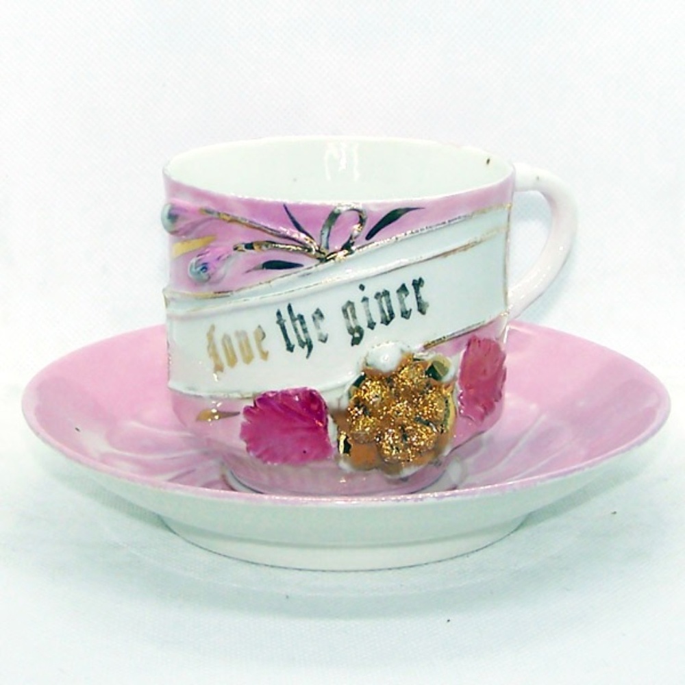 VTG "Love the Giver" Pink and Gold Cup & Saucer set